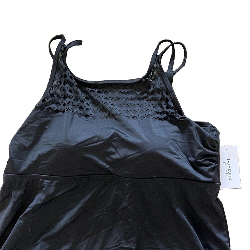 NWT Swimsuits For All Black Swimdress Size 26 Laser Cut Mesh Padded One Piece - Picture 3 of 6